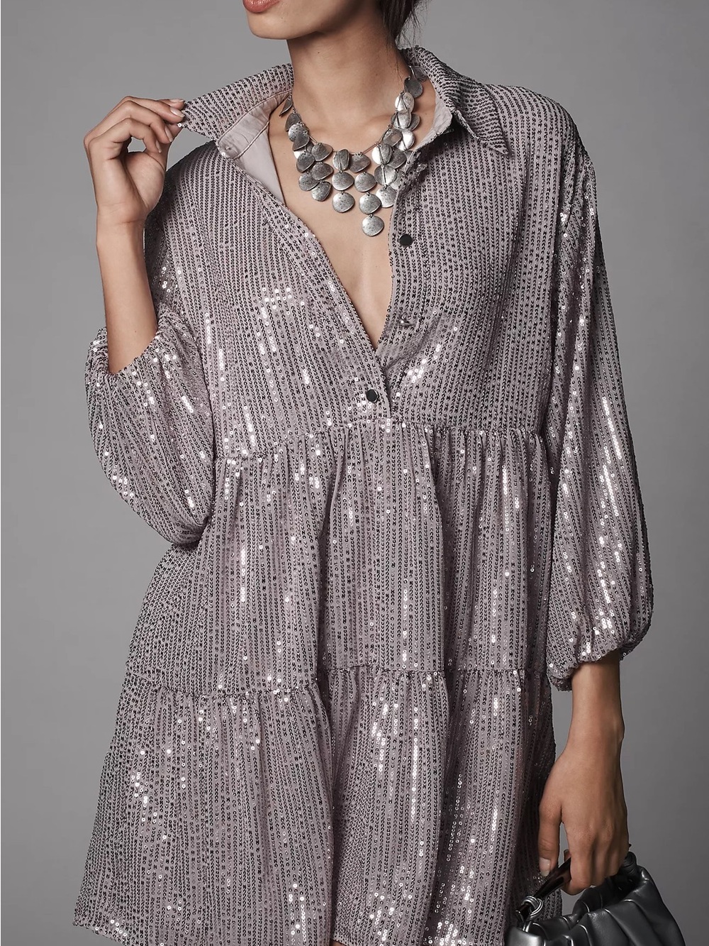Maeve Anthropologie Bettina Sequin Tiered Mini Dress M